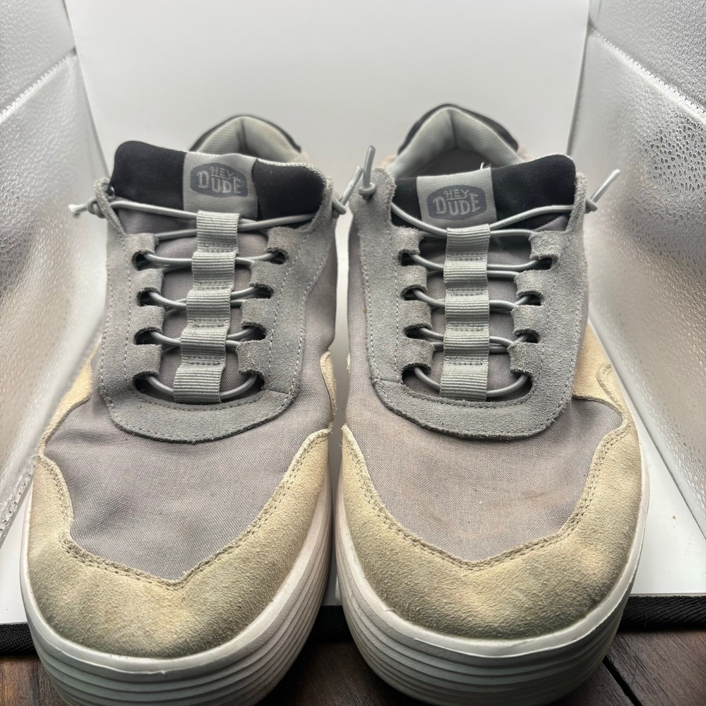 Hey Dude Hudson M Canvas Light Grey Men Sneakers Low Top Slip On Shoes Size 14 - Picture 3 of 10
